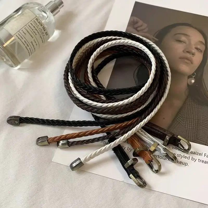 Korean woven belt for women with a dress coat to accentuate the waist; simple and versatile decoration with a thin belt in the s
