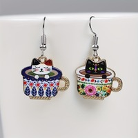 New Fashion Cute Sweeet Cup Cat Drop Dangle Earrings for Women Girls Party Jewelry Gift