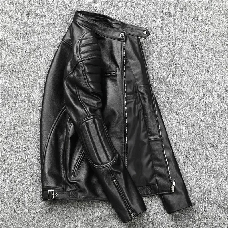 New Sheepskin Leather Jacket Men Motorcycle Biker Spring Natural Genuine s Slim Short Coat Soft