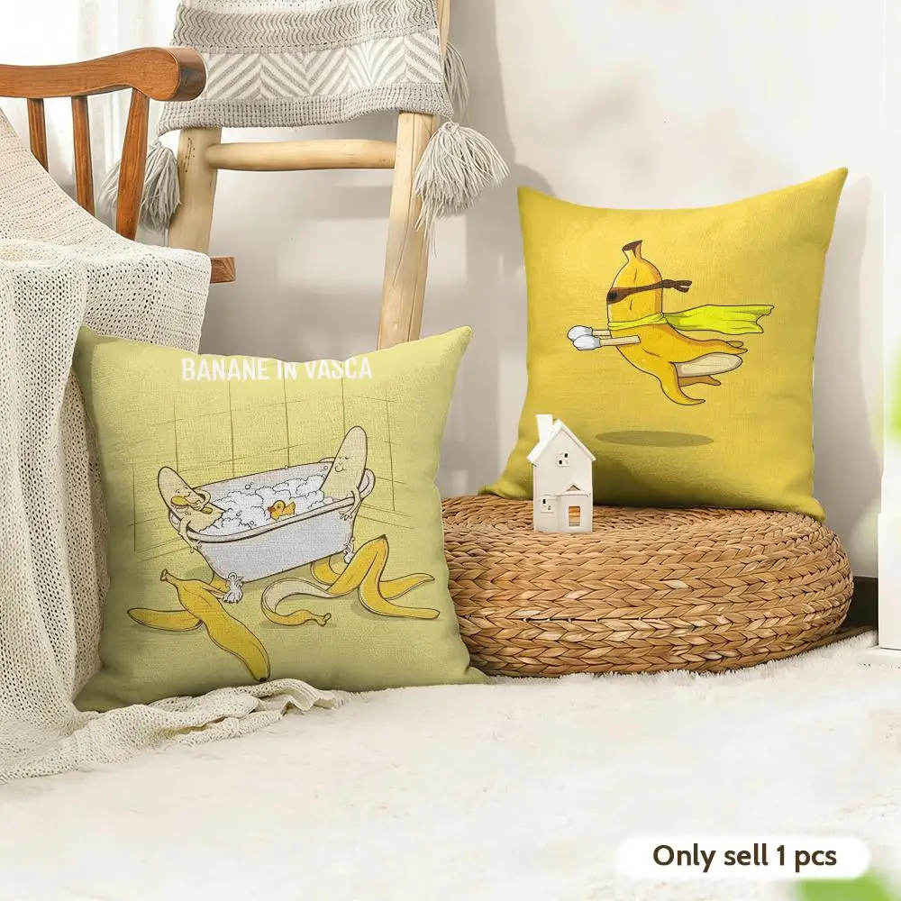 Funny Banana Fancy Art Cushion Cover Natural Linen Organic Fabric Double-Sided Printing Room Sofa Decor Pillow Case