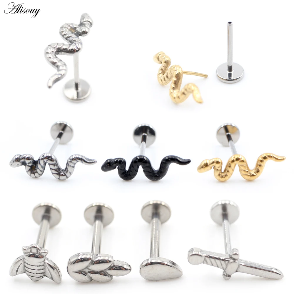 1PC Threadless Titanium Snake WaterDrop Sword Wheatear Labret Lip Stud Ring Ear Tragus Cartilage Earrings Body Piercing Jewelry