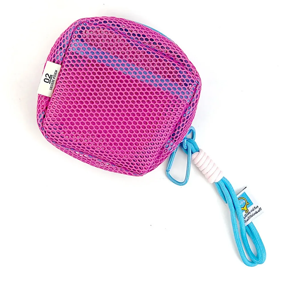 

Dopamine Color Square Mesh Storage Pouch Portable Small Capacity Transparent Nylon Coin Bags Multifuctional Lanyard