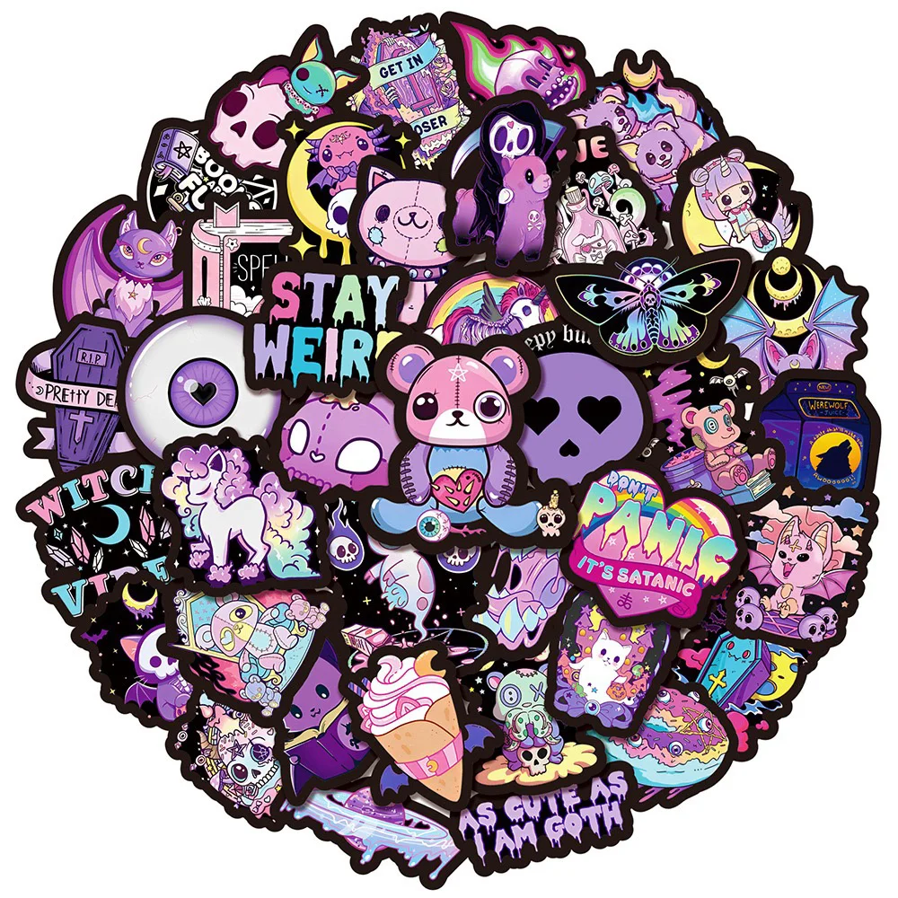 10/30/50PCS Purple Gothic Dark Series Horror Cartoon Sticker DIY Phone Laptop Luggage Skateboard Graffiti Decals Fun for Kid Toy