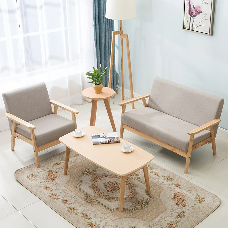 

Solid wood Japanese sofa small apartment living room apartment simple log wind single double chair rental house small and simple