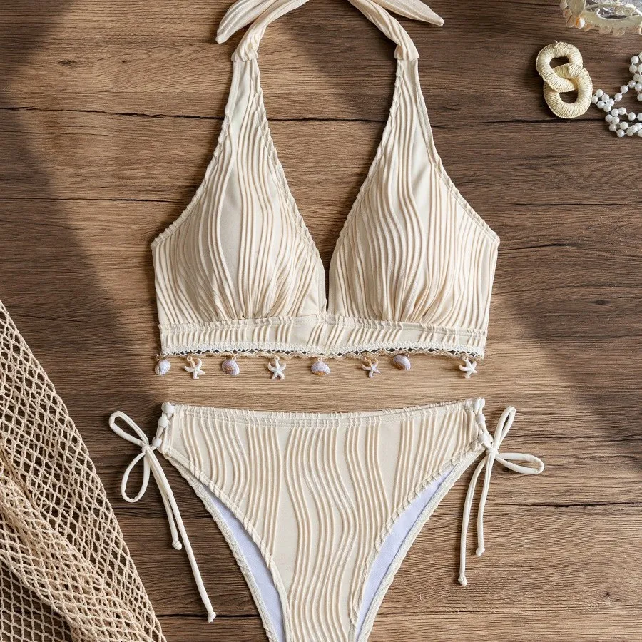 Biquini Shell Fringed Accessories Sexy Neck 2 Pieces Swimsuit Tights Girls Swimwear Swim Suits for Women Купальник Для Девочки