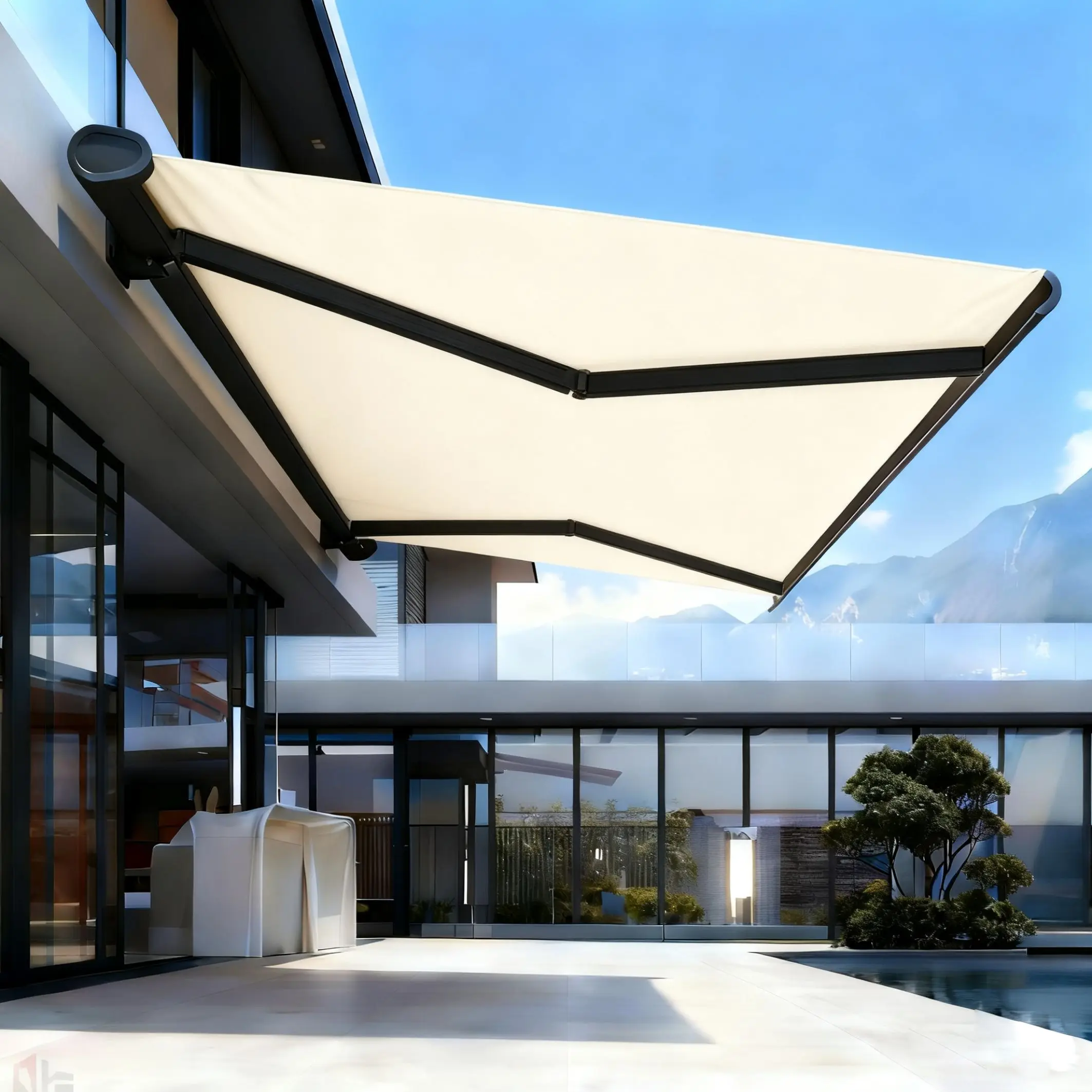 

Smart Home Motorized Awning- APP/Remote Controlled Retractable Sunshade with Waterproof Fabric Frame for Modern Outdoor Spaces