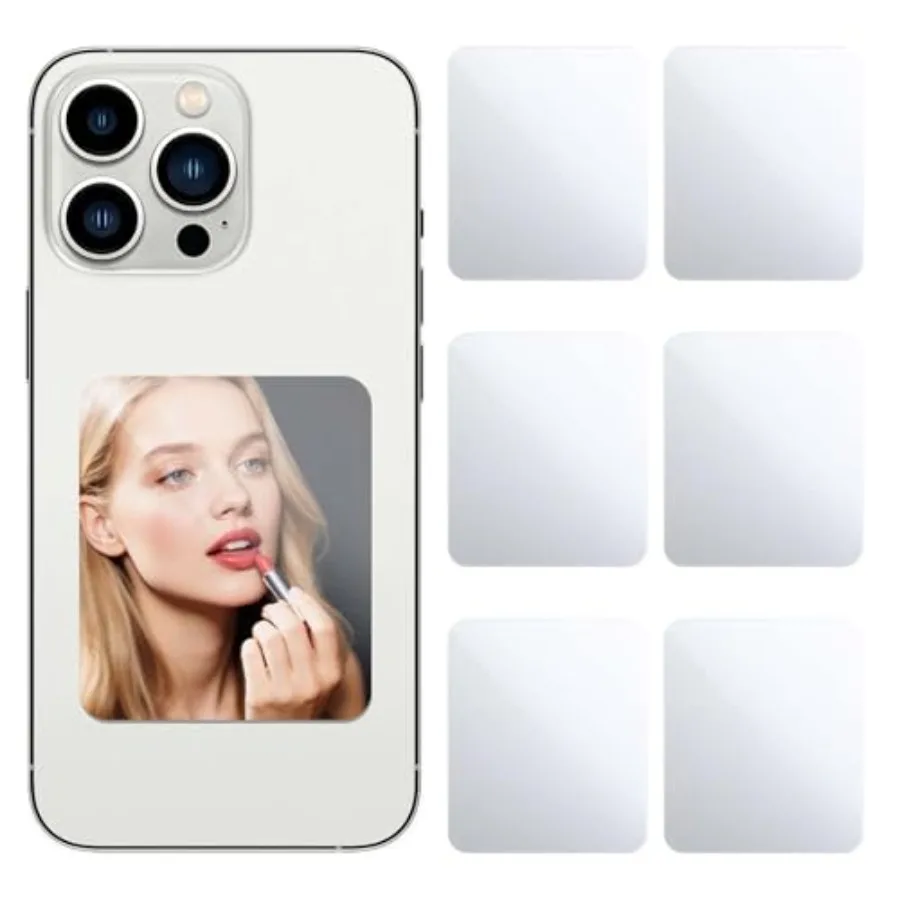 

6PCS Mirror Decal for Smartphone Adhesive Rectangle Acrylic Makeup Mirror with Adhesive Tape Silver Phone Back Decor