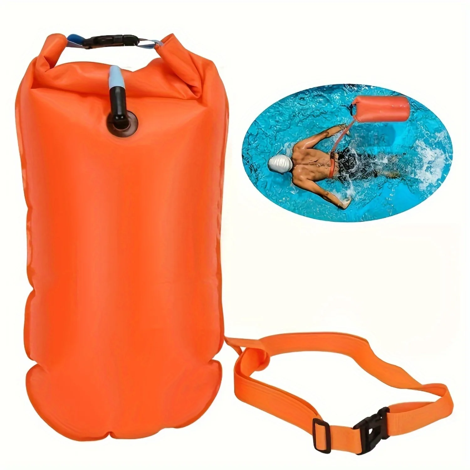 

1pc Swim Buoy & Drybag: Swim Safety Float for Open Water, Triathletes, Kayakers, Snorkelers - Adjustable Waist Belt & Pull Buoy