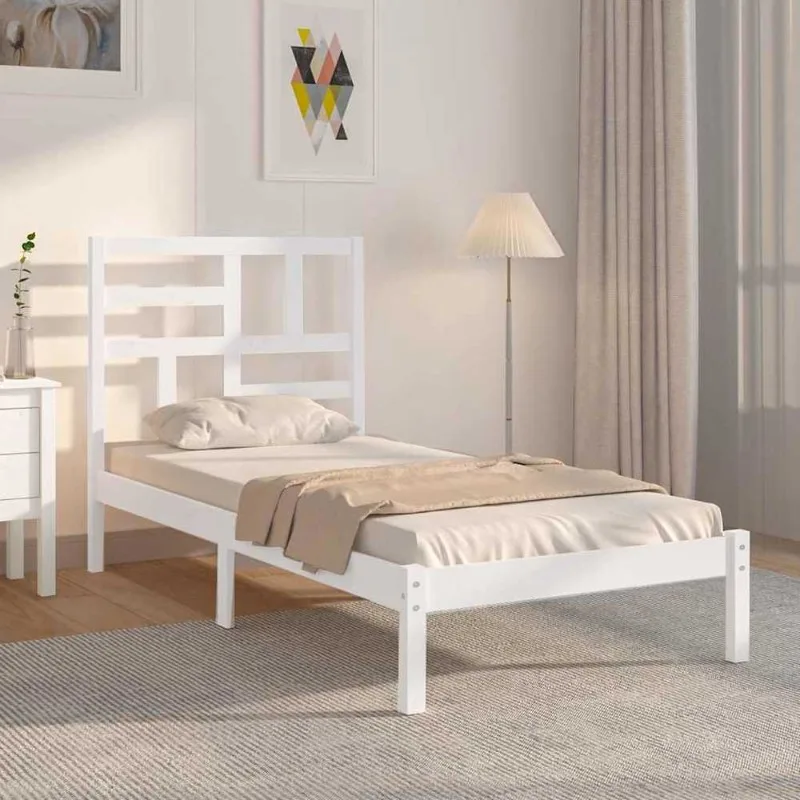 Cadre de lit en pin massif 100 x 200 cm avec sommier à lattes en contreplaqué, tête de lit classique, design rustique moderne pour petit espace, chambre, studio, décoration intérieure, pratique et stable pour NONE