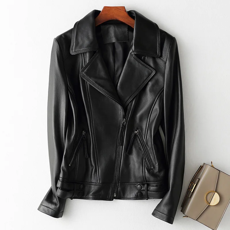 

2023 Women's Genuine Leather Bomber Jacket Luxury New Lady Moto Jackets Motorcycle Real Sheepskin Coats CL4008