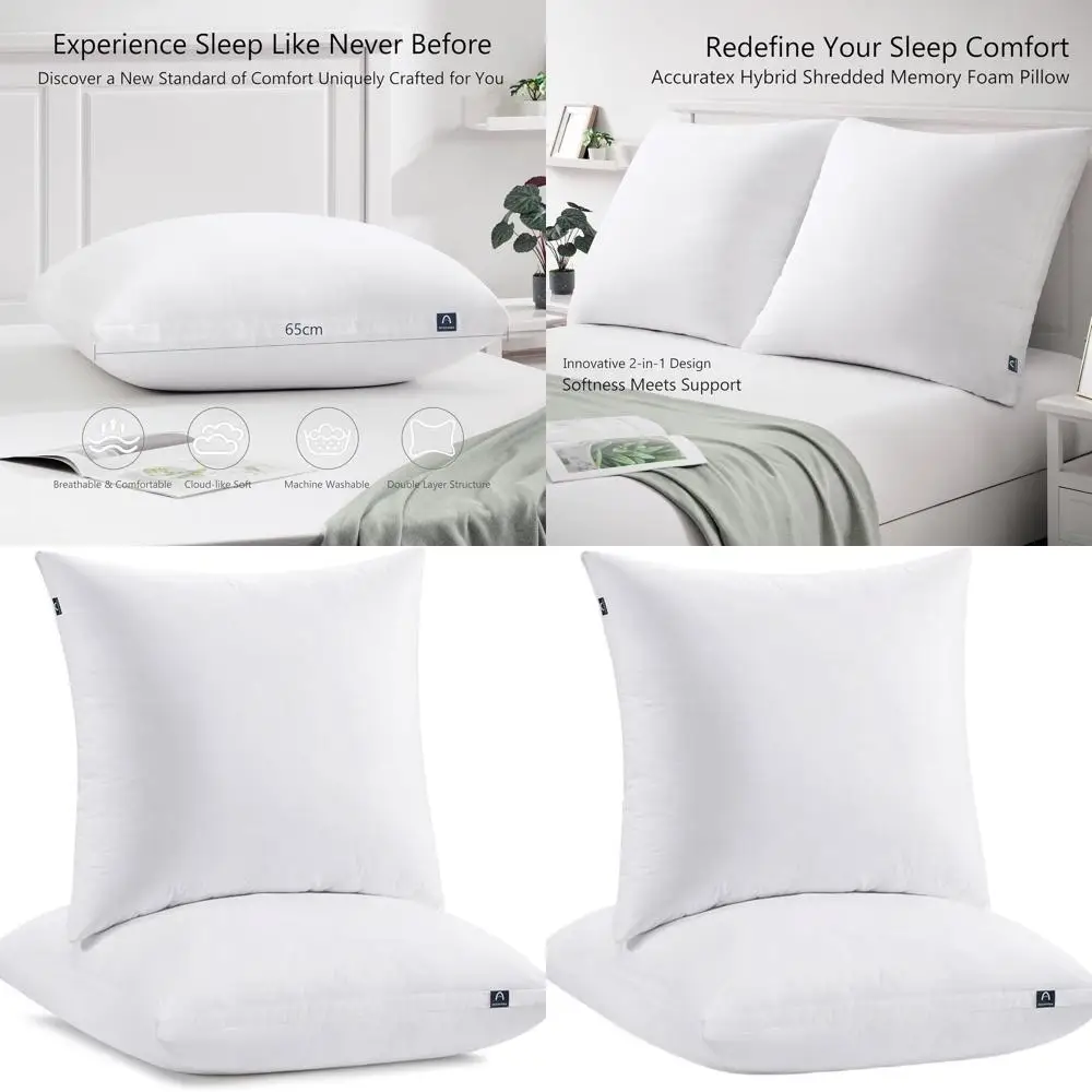 

Pair of Euro Pillows with Removable Covers, Plush Down-Alternative Inserts, 26x26 for Beds, Sofas, Washable