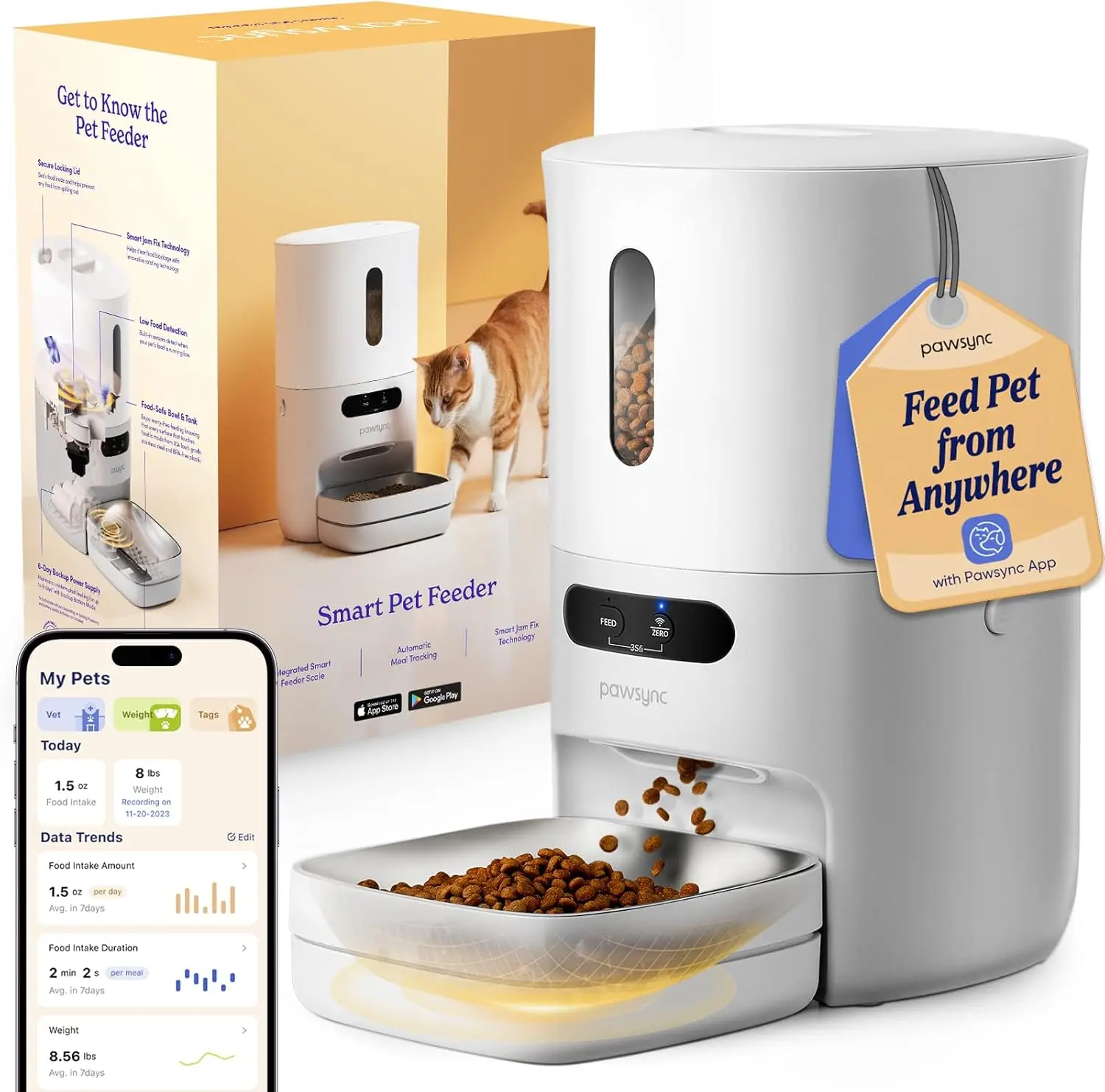 

Cat Feeder,WiFi Smart Scale Tracks Pet's Food Intake, App Remote Feeding