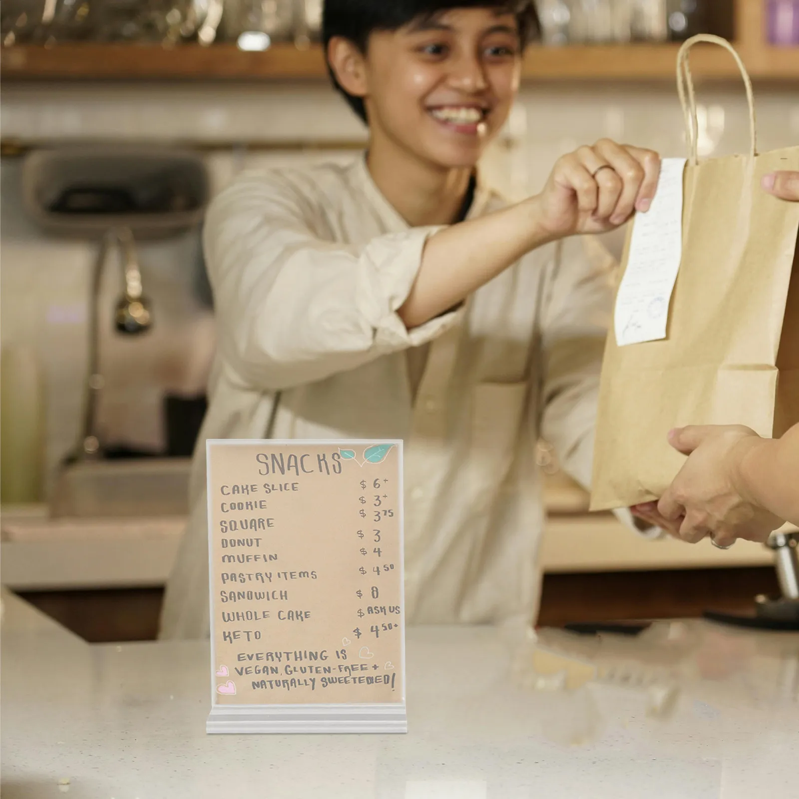 2Pcs Acrylic Sign Holder Desktop Vertical Menu Stand Clear Tabletop Display Rack for Cafe Restaurant Party Event Use