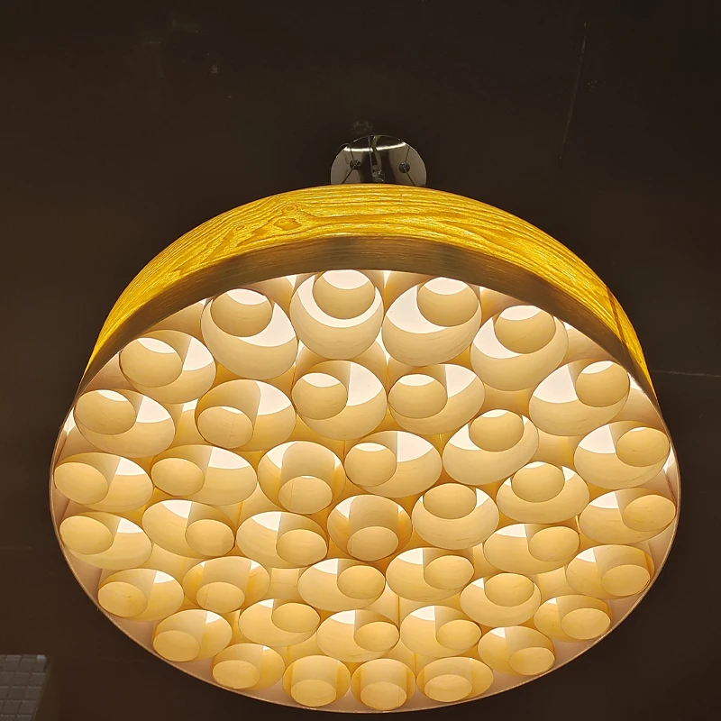 

Nordic Southeast Asian Hotel Restaurant Lamp Coffee Hall Clothing Store Bar Art Wooden Leather Lamp Designer Walnut Pendant