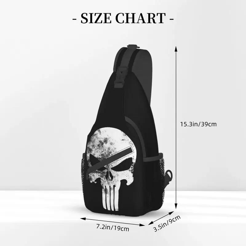 Vintage Punisher Skeleton Skull Sling Chest Bag Customized Shoulder Crossbody Backpack for Men Travel Hiking Daypack