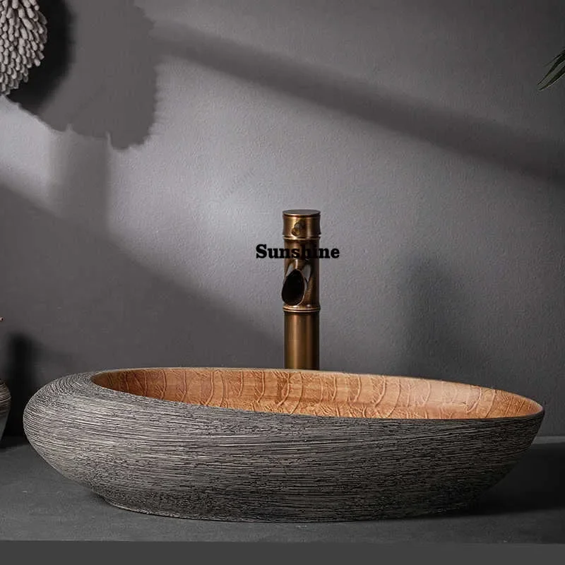 Oval retro wash basin household countertop wash basin bathroom basinY