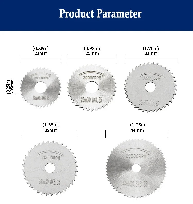 6Pcs/set Stainless Steel Slice Metal Cutting Disc with 1 Mandre for Dremel Rotary Tools 16 18 22 25 32mm Cutting Disc Hand Tools