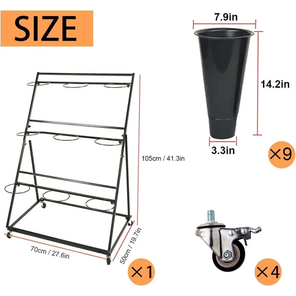 Flower Display Stand: 3-Layer Heavy-Duty Mobile Plant Cart with Wheels and Plastic Buckets