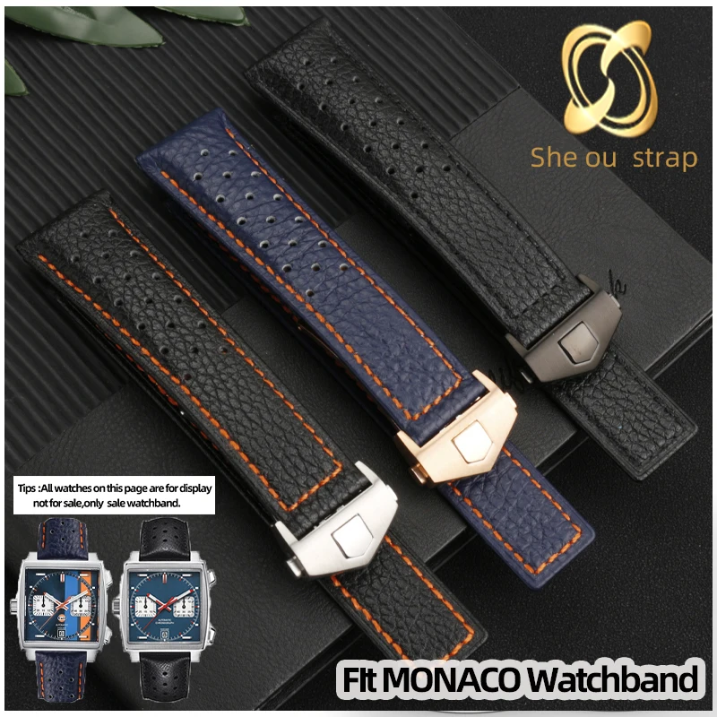 

22MM Leather Watchstrap For TAG HEUER MONACO CARRERA Waterproof Soft Straight Joint Cowhide Watchband