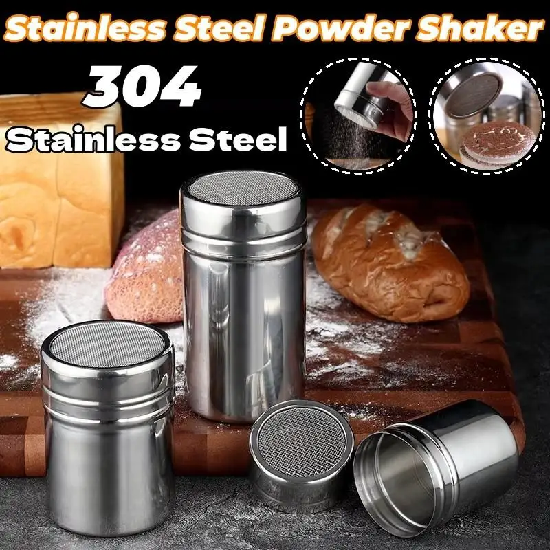 Powder Sugar Shaker With Lid Stainless Steel Powder Shaker Powder Sprinkle For Chocolate Cocoa Flour Kitchen Tools With Lid