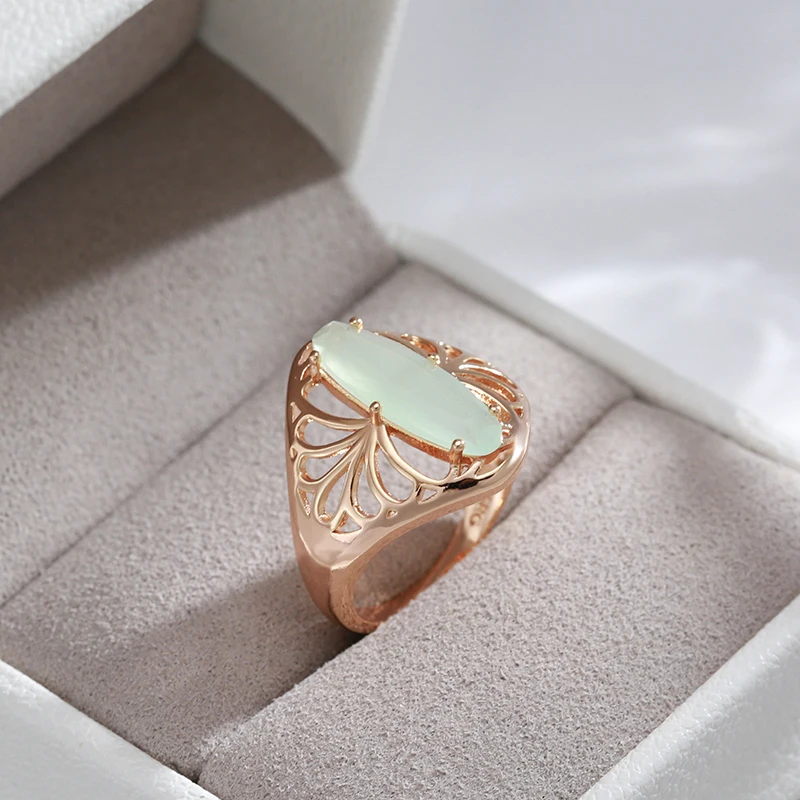 Kienl New 585 Rose Gold Color Big Ring for Women Green Natural Zircon Vintage Ethnic Bride Ring High Quality Daily Jewelry