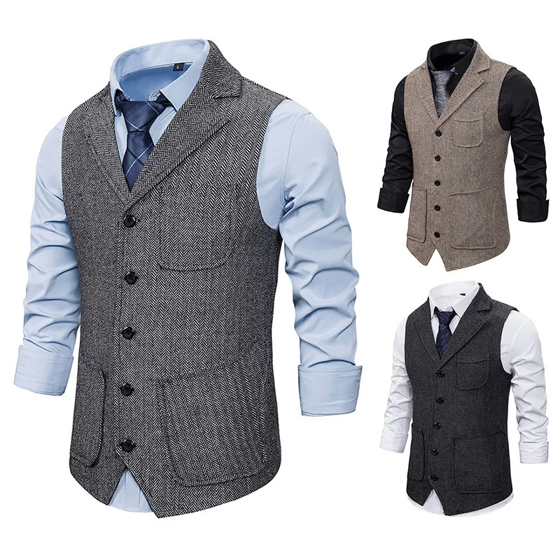 

Foreign Trade Men's Herringbone Single Breasted Lapel Men's Vest Style Suit and Jacket Men's Clothing