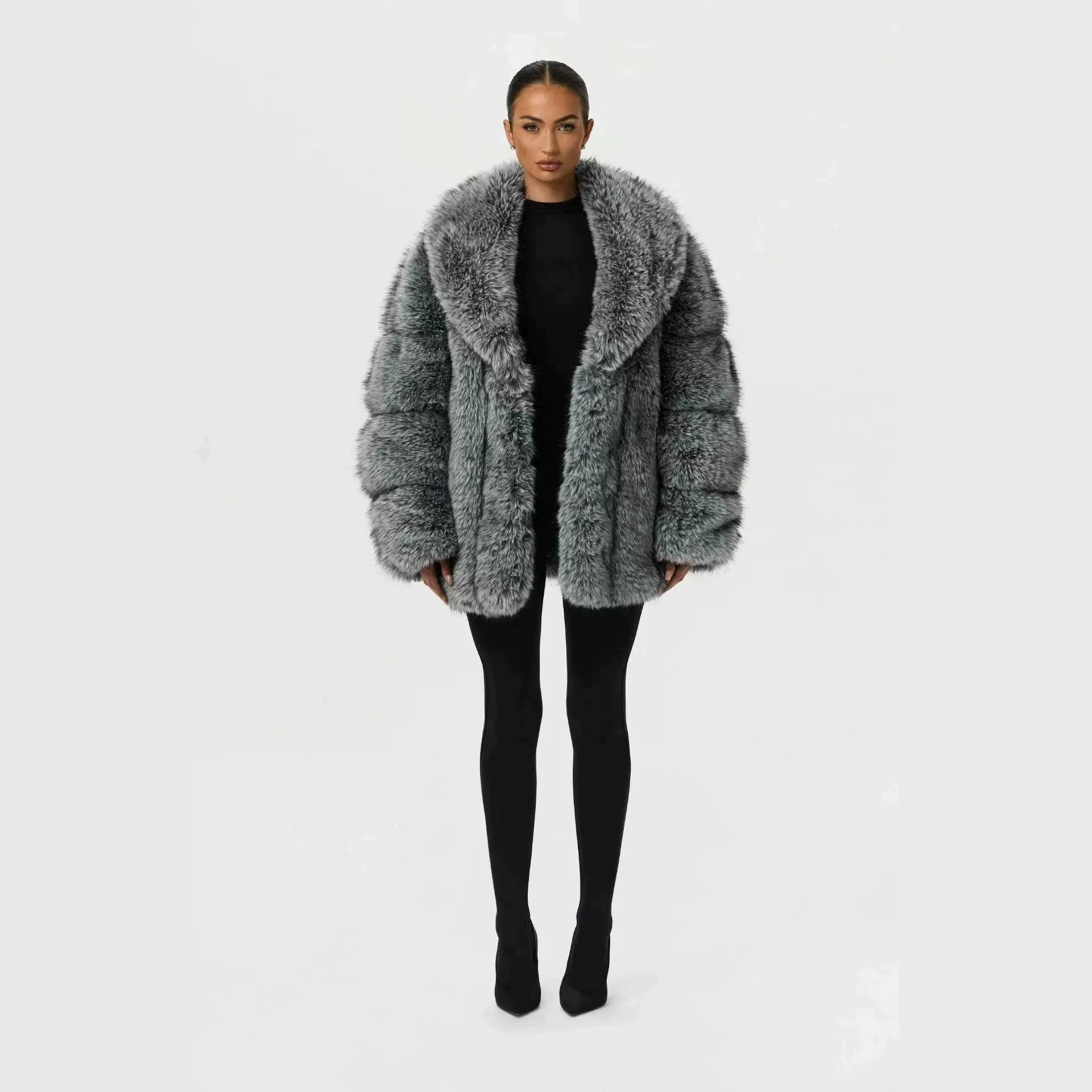 Patchwork Long Sleeve Coat Loose Fit with Private Celebrity Style Elegant Temperament Women Coat Midi Length Notched Lapel