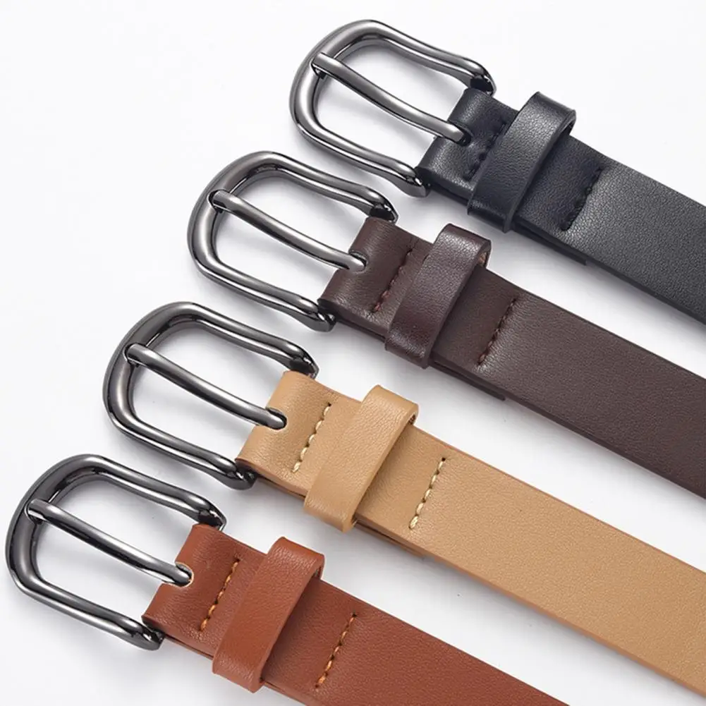 Easy-to-wear Belt Geometric Metal Buckle Faux Leather Belt for Men Women Adjustable Street Style Waistband with Alloy Buckle