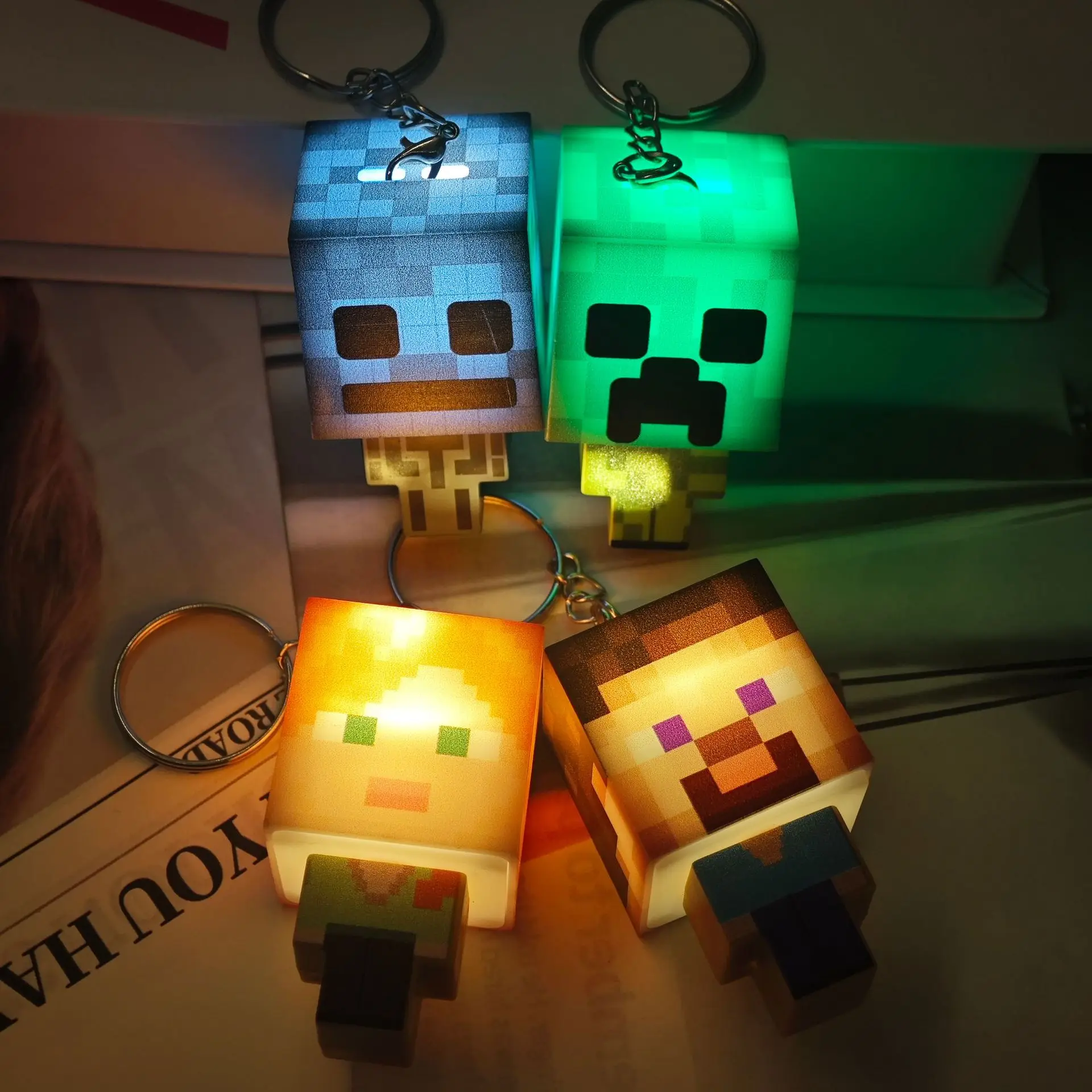 New Minecraftes Luminous Keychain Creative Block Student Schoolbag Pendant Games Piexl Game Themed Merchandise Children Toy Gift