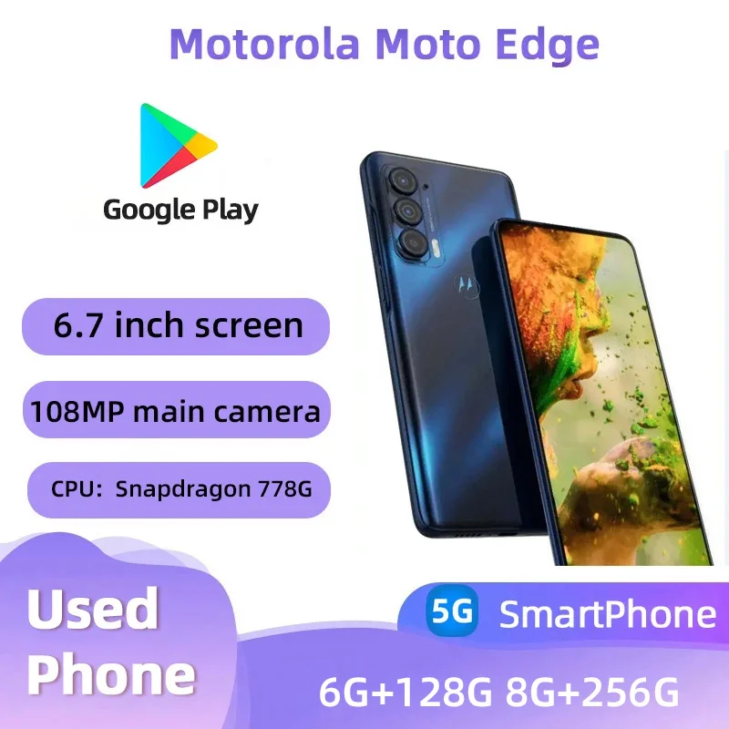 Motorola Moto Edge 2021 XT2141 5g SmartPhone Snapdragon 778g 6.8 inch Screen 5000mAh 108MP Camera Original Used Phone