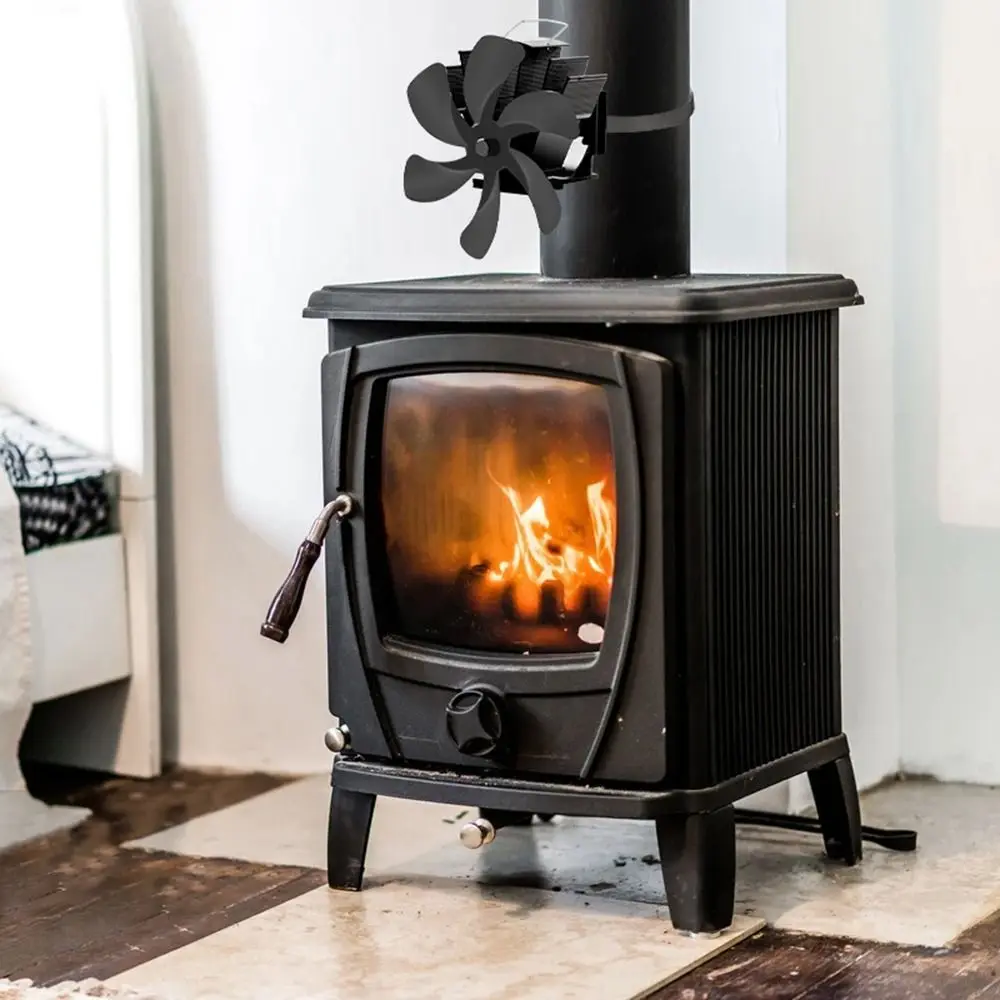 

Black Quiet Efficient Log Wood Burner Eco Friendly Wall Hanging Heat Powered Fireplace Fan Stove Fan