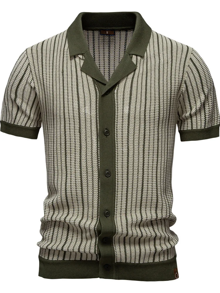 

Весенне-летний полосатый вязаный мужской кардиган, топы Busin, повседневная одежда ort Sve с откидным воротником-стойкой, подходит для поездок на работу