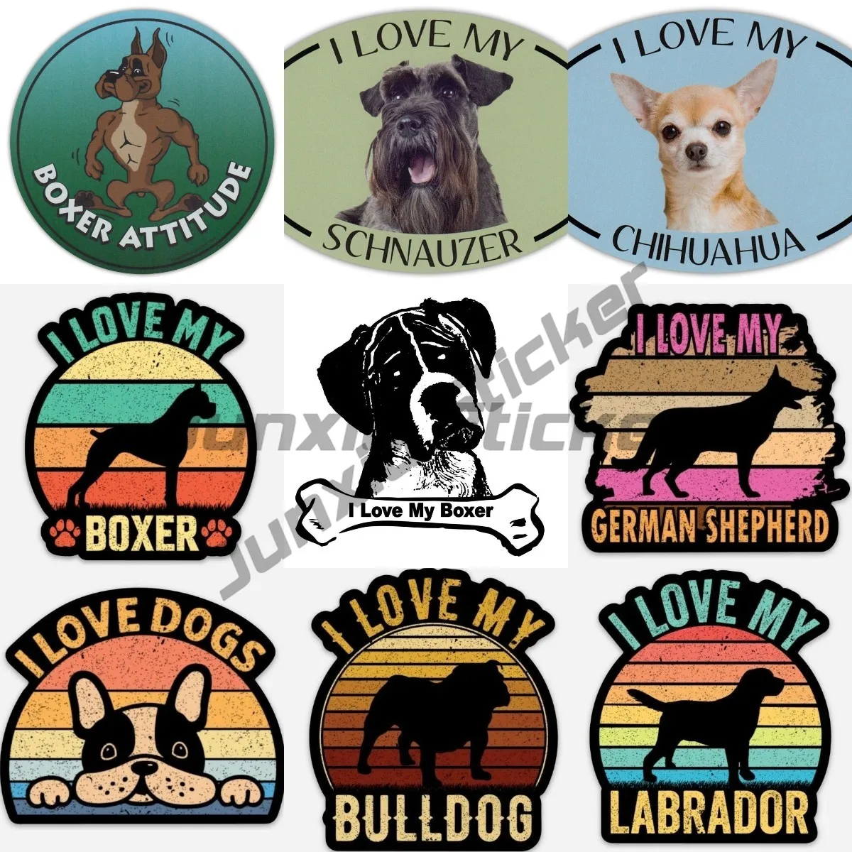 I Love My LABRADOR Schnauzer GERMAN SHEPHERD Poodle Chihuahua Boxer Variety Dog Surfboard Vinyl Waterproof Car Stickers