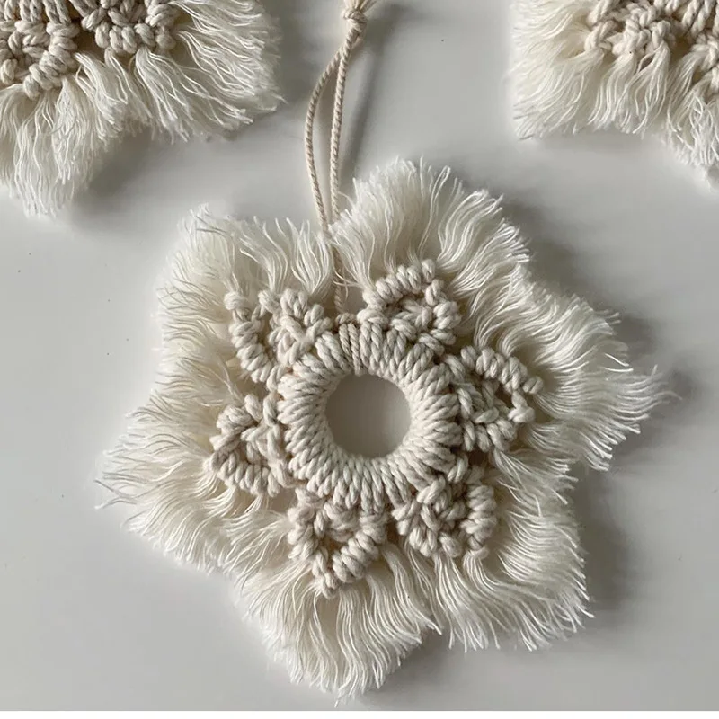 Ins Nordic Style Hand Woven Cotton Star Wall Hanging Christmas Decor Ornament Home Wall Art Xmas Gift