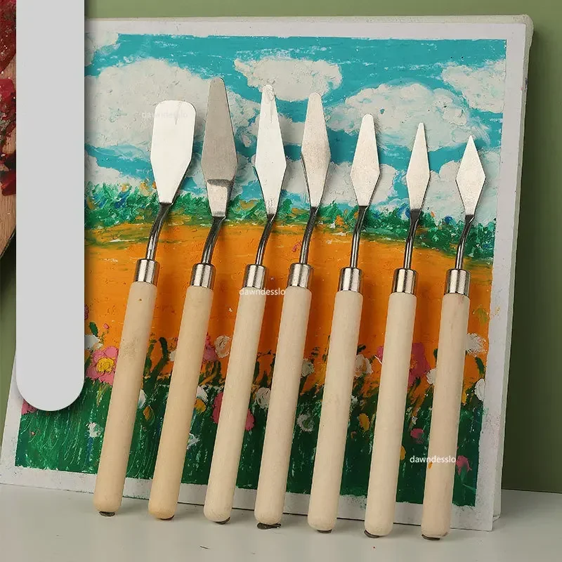 7Pcs Art Oil Painting Scraper Flat/Tip Head Artist Gouache Pigment Stainless Steel Painting Shovel Mixing Texture Knife Art Tool