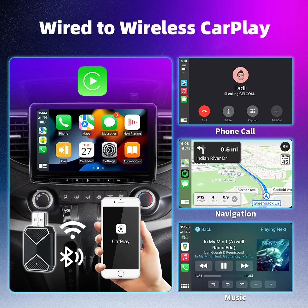 Carplay Android Auto Adapter 2 in 1 Smart AI Box Plug and Play USB Mini Adapter Wireless Bluetooth Dongle for Car Accessories