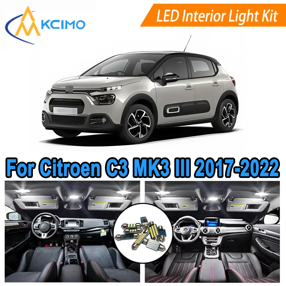 

High-Brightness LED Interior Lights for Citroen C3 MK3 III 2017-2022 DIY Car Decoration​ White/Blue Reading lamp Lights Set
