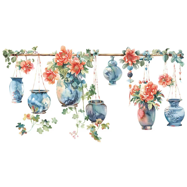 Farbige Vasen Blumen Wandaufkleber Wohnzimmer Hintergrund Dekor Tapete für Schlafzimmer Heimdekoration Selbstklebende Kunst-Aufkleber – Detail 7