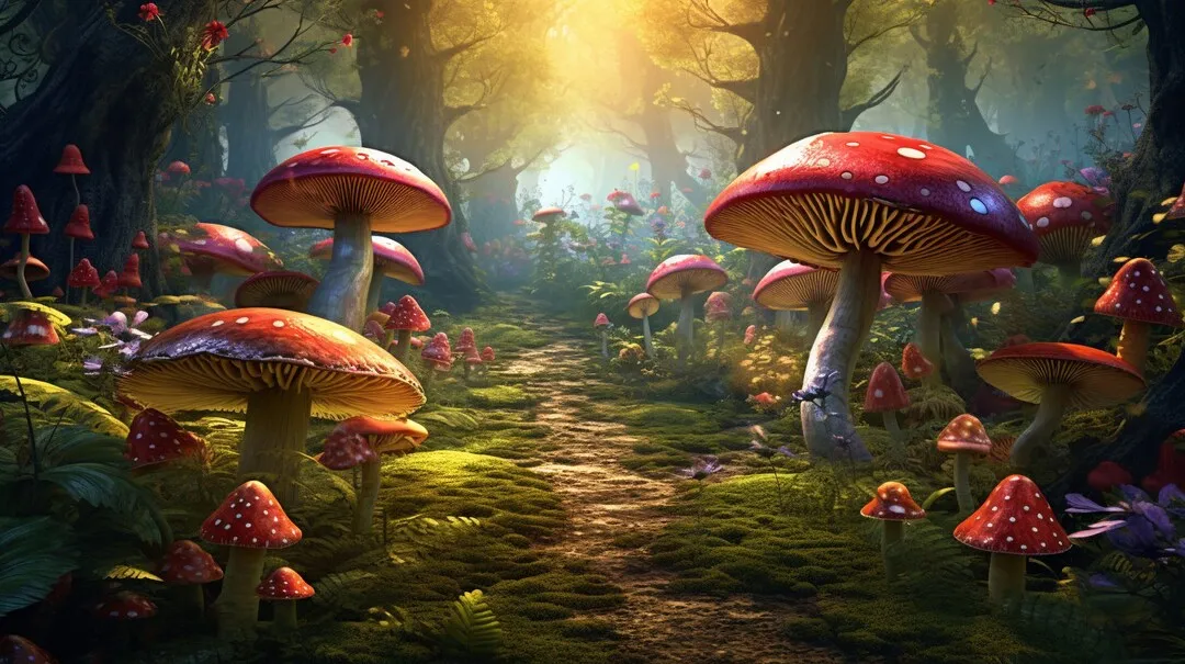 

Enchanted Toadstool Forest Mushroom Tree backdrops High quality computer print party supplies Photography Studio Backgrounds