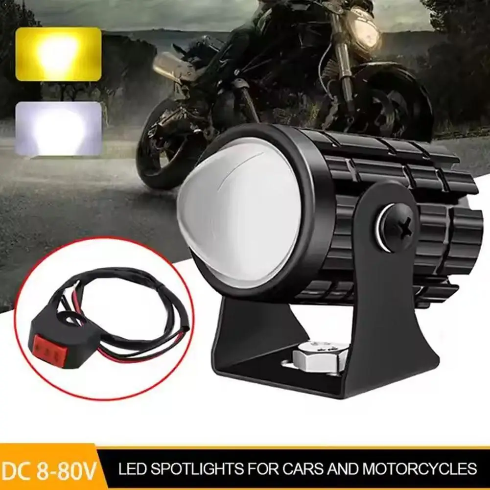 Motorcycle LED Dual-color Lights  LED Headlight Projector Lens Dual Color ATV Scooter Driving Lamp Fog Light Auxiliary Spotlight