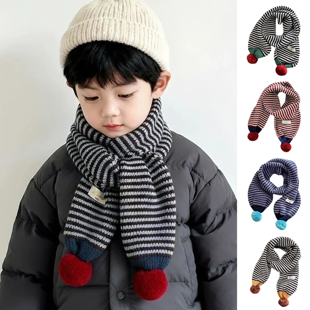 Winter Children's Scarf 2-6T Kids Neckerchief Cute Stripe Thicking Girls Scarf 5 Colors Boys Children's Accessories