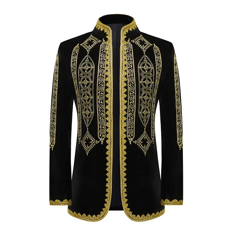 

Embroidered Performance Costume, Male Singer, Stage Performance Host, Standing Collar, Zhongshan Suit, Palace Style Performance