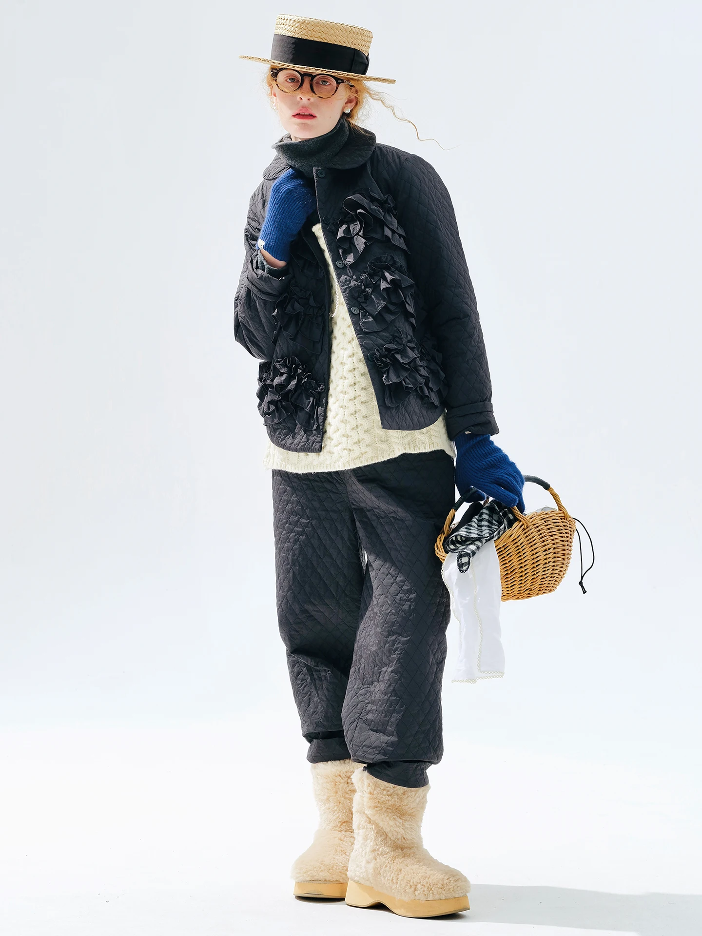 بنطال قطني شبكي مبطن، بنطلون أسود دافئ فضفاض، تخفيف يوميًا، مريح ومجاني 255300 #2