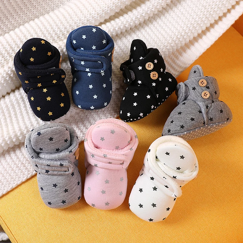 New Baby Boy Girl Soft Fleece Booties Stay On Infant Slippers Socks Shoe Non Skid Gripper Toddler First Walkers Winter Ankle