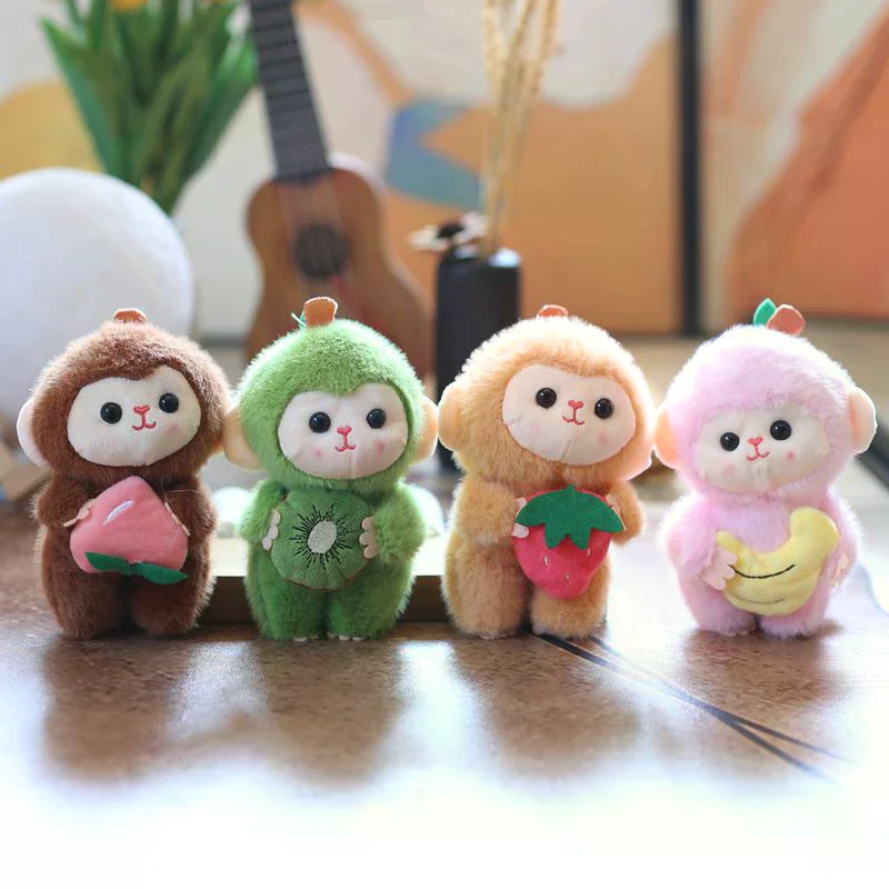 ميدالية مفاتيح قطيفة على شكل قرد فواكه لطيف، دمية حيوان محشوة، تعليقة حقيبة ظهر جميلة، حامل مفاتيح سيارة، هدية تزيينية