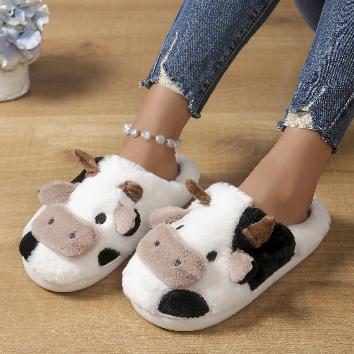 

Теплые женские хлопковые тапочки из коровьей плюши, женские осенне-зимние домашние нескользящие и износостойкие хлопковые туфли