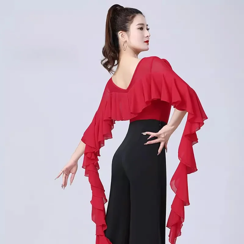 

2025 New Long sleeved Waltz Blouse Costumes Women Performance Modern Dance Clothes Bodysuit Ballroom Latin Dance Leotard Tops