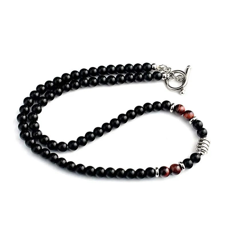 Natural Tiger Eye Stone Black Beads Choker Necklace for Men Stainless Steel Bead Hip Hop Neck Chain Men Jewelry Accessoriees New