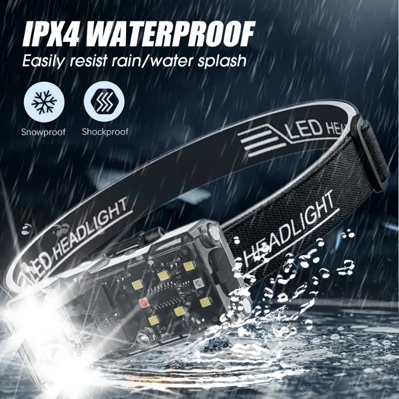 COB LED Headlamp Induction Head Lamp USB Rechargeable Head Flashlight Outdoor Camping Waterproof Fishing Sensor Work Flashlight