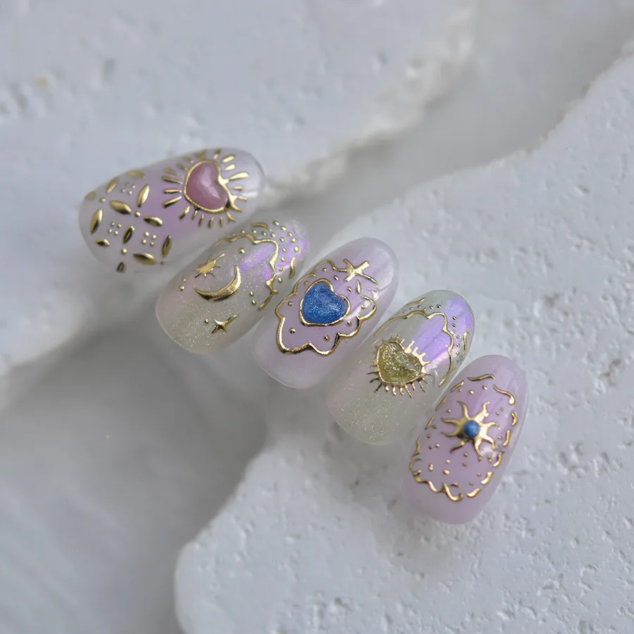 Pegatinas bronceadas 5D para decoración de uñas, pegatinas de estilo exótico, bordado de estilo nacional, flor, cristal, diamante, decoración artística de uñas